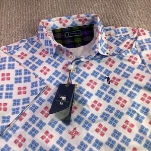 William Murray The‎ Wrig Polo Golf Shirt Mens Medium Blue Red Pattern NWT